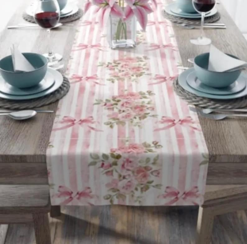 Shabby chic rose table, runner, kitchen table, or a bedroom dresser