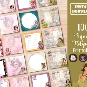 100 wzorów kwadratowych notatników do wydrukowania | Uroczy Boho, Herbaciarka, Vintage Pink, Serca, JPG PNG PDF, Małe przedsiębiorstwa i użytek osobisty, Nieograniczone drukowanie