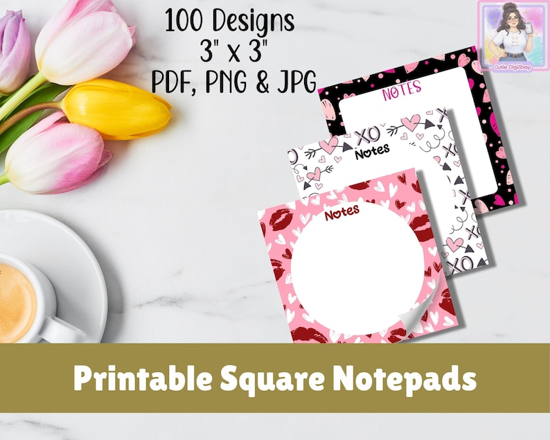 Fancy Notepad Pdf 100 Printable Notepad Bundle | Square Memo Pad Templates | Lined ...