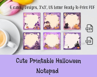 Kawaii Halloween Printable Notepad Bundle | 6 Cute Spooky Memo Pad Designs | Digital Download Stationery