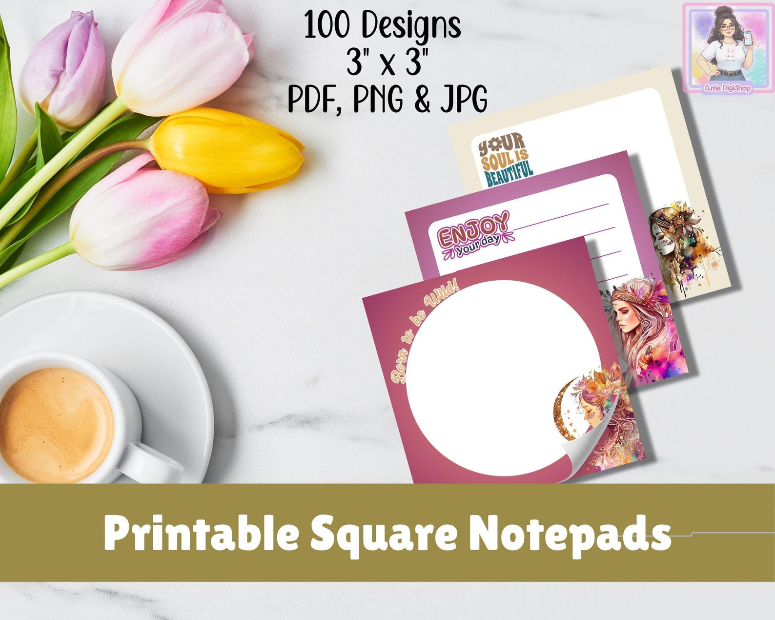 100 Printable Notepad Bundle | Square Memo Pad Templates | Lined ...
