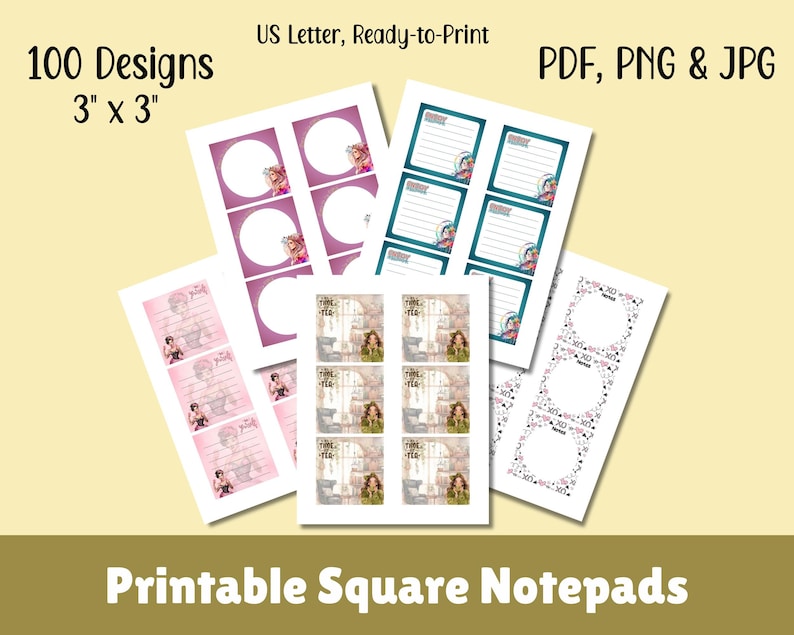 Fancy Notepad Pdf 100 Printable Notepad Bundle | Square Memo Pad Templates | Lined ...