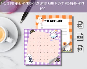 Kawaii Halloween Notepad Bundle | Spooky Ghost Memo Pad Designs (Digital Download)