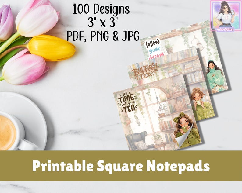 100 Printable Notepad Bundle | Square Memo Pad Templates | Lined ...