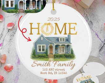 Custom House Portrait Ornament, Personalized house warming gift house water color portrait gift, Realtor Closing Gift New Homeowner Keepsake