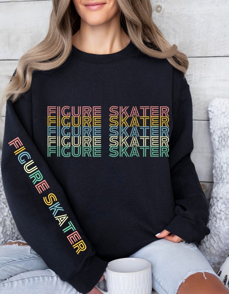 Figure Skate Sweatshirt, Cute, Sleeve Print, Love Figure Skating