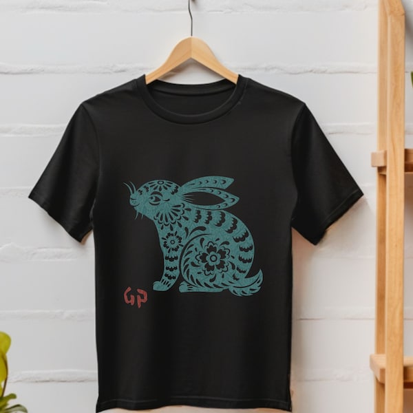 Chinese zodiac year of Rabbit Shirts, Lunar calendar year Rabbit, Japanese kanji shirt, unique gift, Animal Lover Shirt, Wild Animal Shirt