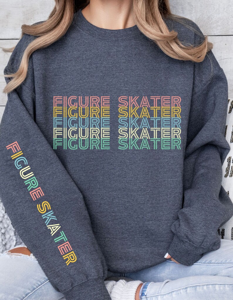 Figure Skate Sweatshirt, Cute, Sleeve Print, Love Figure Skating
