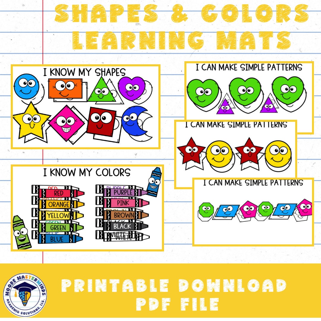 Printable Shapes and Colors Learning Mats Activity for Toddlers Preschoolers Shapes Pattern ...
