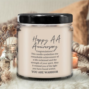AA anniversary gifts for women candles gift her addiction recovery sober sobriety alcoholics anonymous warrior fighter from sponsor husband image 1