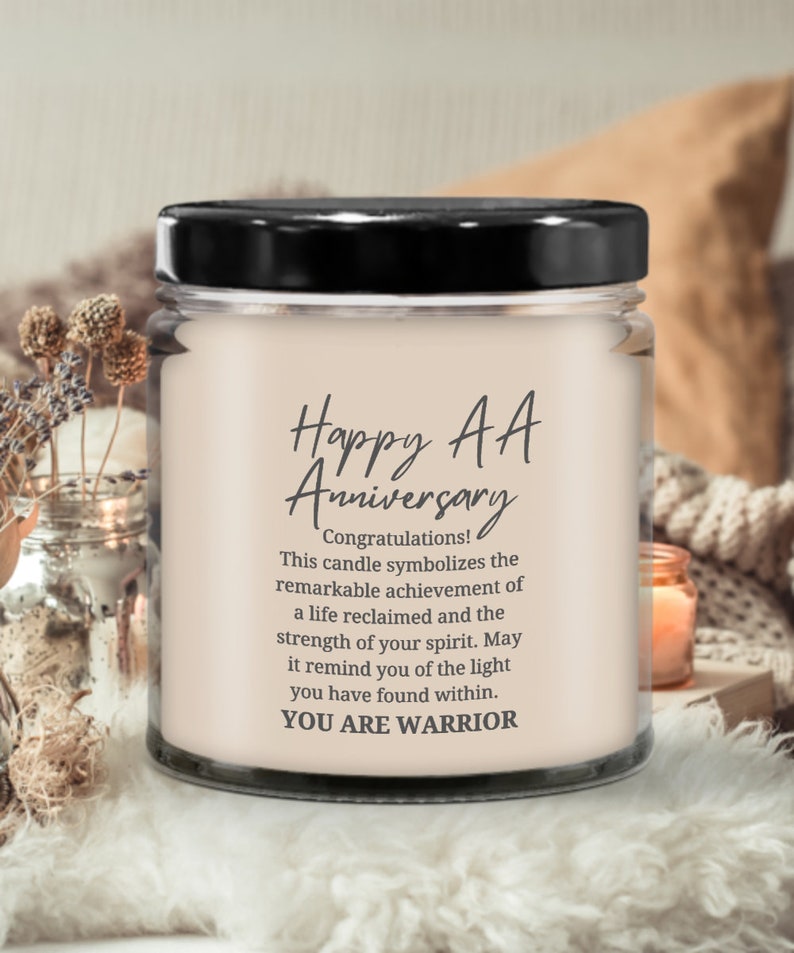 AA anniversary gifts for women candles gift her addiction recovery sober sobriety alcoholics anonymous warrior fighter from sponsor husband image 1