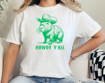 Capybara Gifts, Capybara Shirt, Capybara Cowboy Shirt Green Rodent Shirts Funny Capybara Comfort Colors T Shirt For Women Or Men Cute Shirt