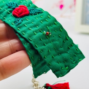 Handmade Embroidered adjustable Fabric Bracelet, Ready to ship, unique and beautiful Jewelry designed gift for her.
