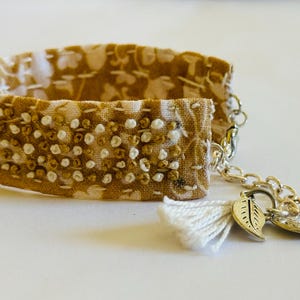 Handmade Embroidered adjustable Fabric Bracelet, Ready to ship, unique and beautiful Jewelry designed gift for her.