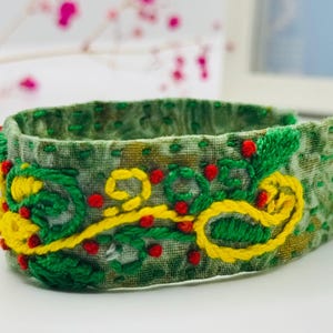 Handmade Embroidered adjustable Fabric Bracelet, Ready to ship, unique and beautiful Jewelry designed gift for her.