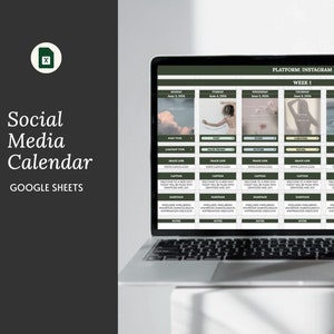Social Media Content Calendar, Social Media Monthly Content Planner, Google Sheet Spreadsheets, Instagram, Youtube, TikTok