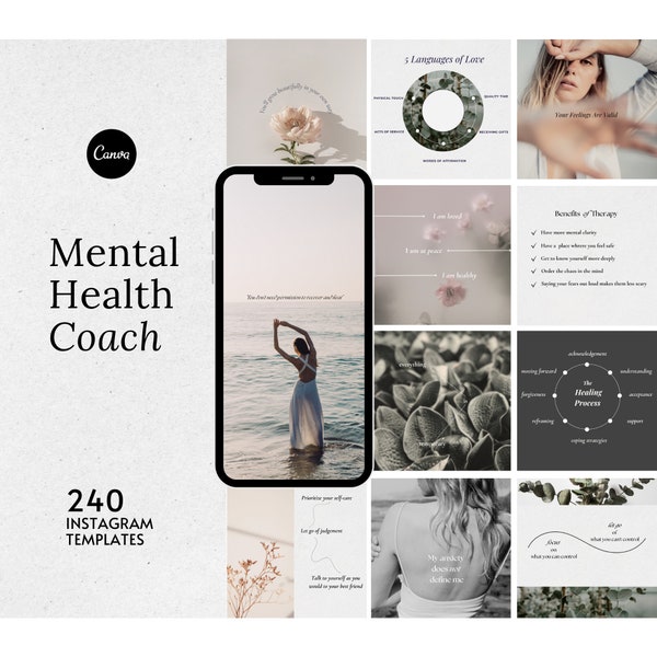 Mental Health Instagram Therapist Instagram Bundle, Psychologist Social Media Templates, Wellness Coach, Canva Social Media, Anxiety, Trauma