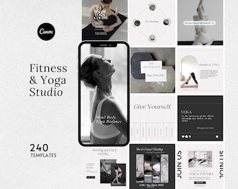 Fitness Coach, Yoga Studio Instagram Template, Yoga Teacher Social Media Content, Pilates Instructor, Health Coach, Canva IG
