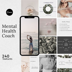 Modèle Instagram de santé mentale, modèle de thérapeute, psychologue sur les réseaux sociaux, coach bien-être holistique, traumatologie, réseaux sociaux Canva