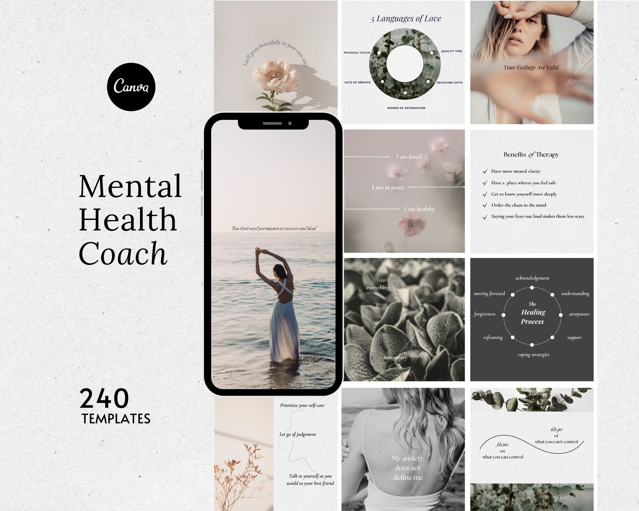 Mental Health Instagram Template, Therapist Template, Psychologist Social Media, Holistic Wellness Coach, Trauma Therapy Social Media Canva