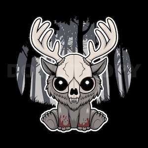 Cute Wendigo PNG & SVG | Kawaii Cryptid Skull Clipart for T-Shirts, Stickers, Tumblers, Halloween Mugs | Horror Chibi Forest Monster Art