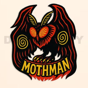 Retro Mothman Logo SVG PNG | Vintage Cryptid Clipart for Cricut & Silhouette | Point Pleasant Paranormal Shirt Sublimation Design