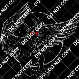 Dark Mothman PNG Design – Gothic Cryptid Clipart for T-Shirts, Red-Eyed Creature Art, Occult Halloween Sublimation Digital Download