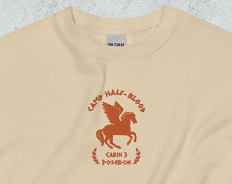 Kamp halfbloed cabine 3 Poseidon geborduurd sweatshirt | Percy Jackson en de Olympiërs Sweatshirt | Halfgod Sweatshirt