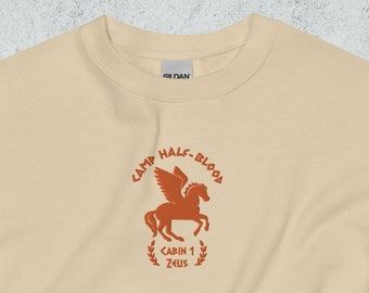 Kamp halfbloed cabine 1 Zeus geborduurd sweatshirt | Percy Jackson en de Olympiërs Sweatshirt | Halfgod Sweatshirt