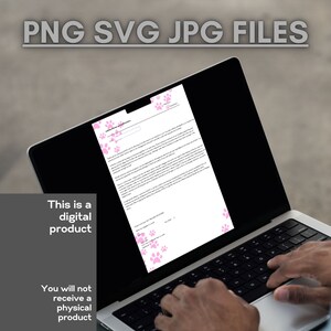 May include: A laptop computer screen displaying a digital product download page with pink paw prints on the side. The text on the screen reads "Reading your download instructions". The text below the laptop reads "This is a digital product. You will not receive a physical product."
