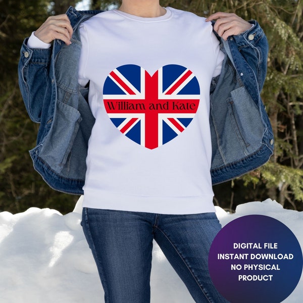 Team William and Kate Union Jack Royals, British Royal Couple Top, British Royalty, Princess Kate and Prince William Team, svg jpg png