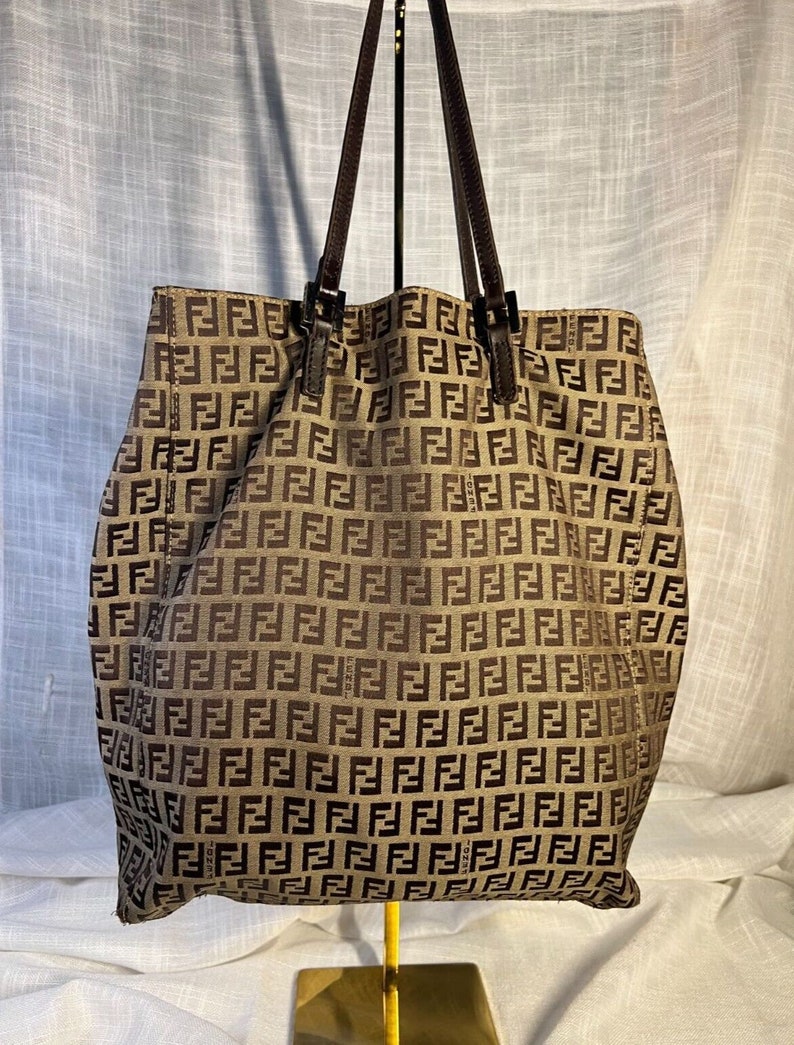 Authentic Fendi Zucchino Shoulder Logo Tote Canvas Bag Monogram - Etsy