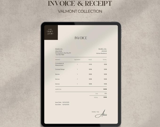 Invoice Template Canva | Interior Design Client Invoice | Small ...