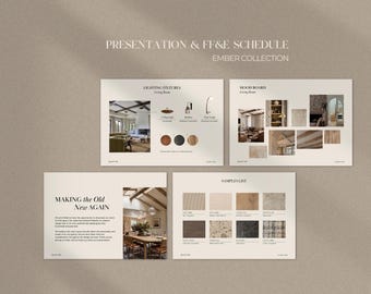 Interior Design Presentation Template and FF&E Schedule Bundle | Interior Design Template Bundle | Finishes Schedule | Moodboard Template