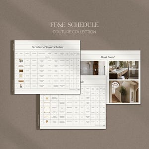 Interior Design Furniture, Finishes and Fixtures Schedule Template for Interior Designers, Canva Template, Includes Mood Board, FF&E