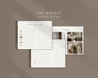 Interior Design Furniture, Finishes and Fixtures Schedule Template for Interior Designers, Canva Template, Includes Mood Board, FF&E