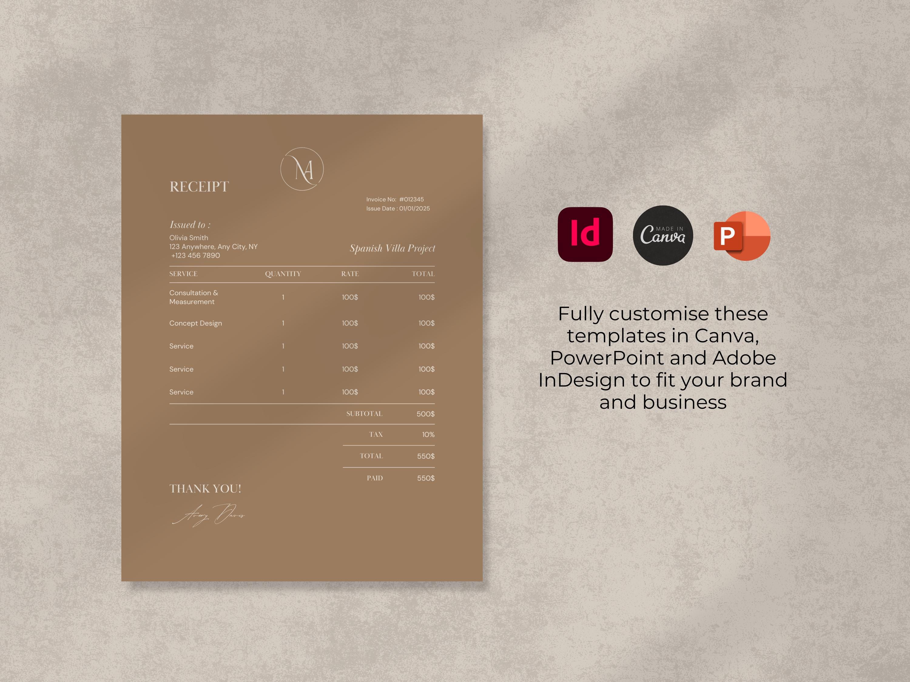 Invoice Template Canva | Interior Design Client Invoice | Small ...