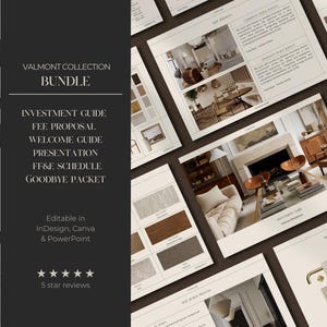 Paquete de diseño de interiores / Guía de inversión / Propuesta de proyecto / Guía de bienvenida / Presentación para clientes de diseño de interiores / FF&E / Paquete de despedida
