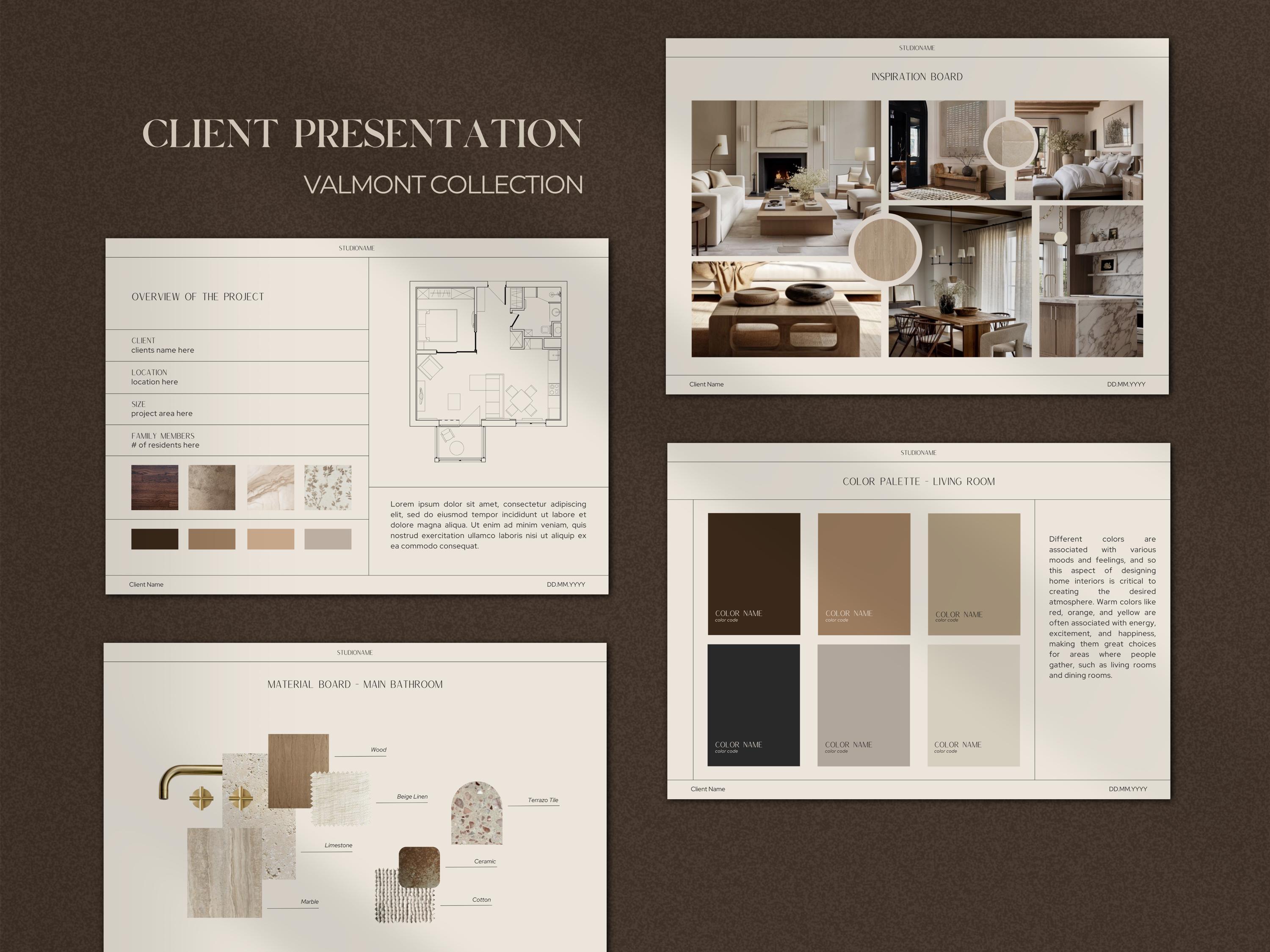 Interior Design Presentation | Interior Design Project Template | Client Presentation | Canva Template | Adobe Indesign Template