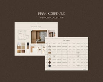 FF&E Schedule | Interior Design Furniture, Fixtures and Finishes Schedule Template for Interior Designers | Includes Mood Board