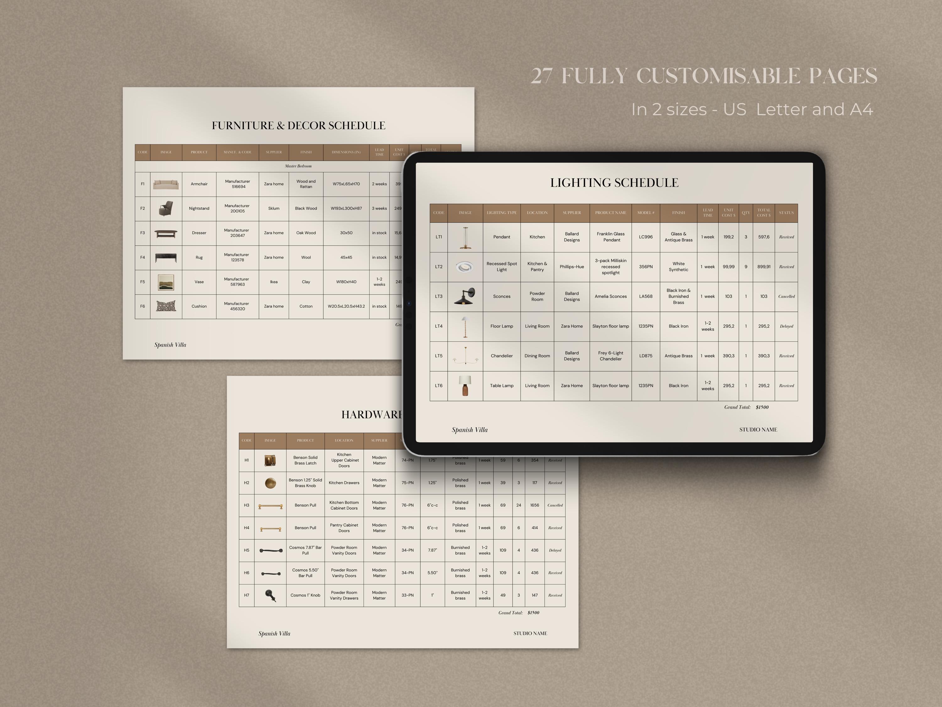 Interior Design FF&E Template | FFE Schedule | Interior Design Mood ...