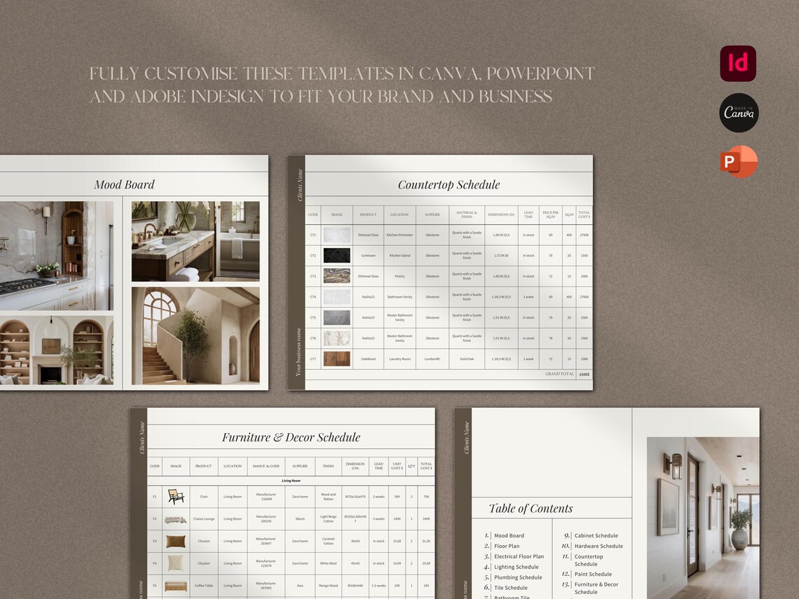 Interior Design Furniture, Finishes and Fixtures Schedule Template for ...