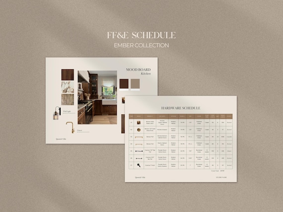 Interior Design FF&E Template | FFE Schedule | Interior Design Mood Board Template | Indesign | Canva