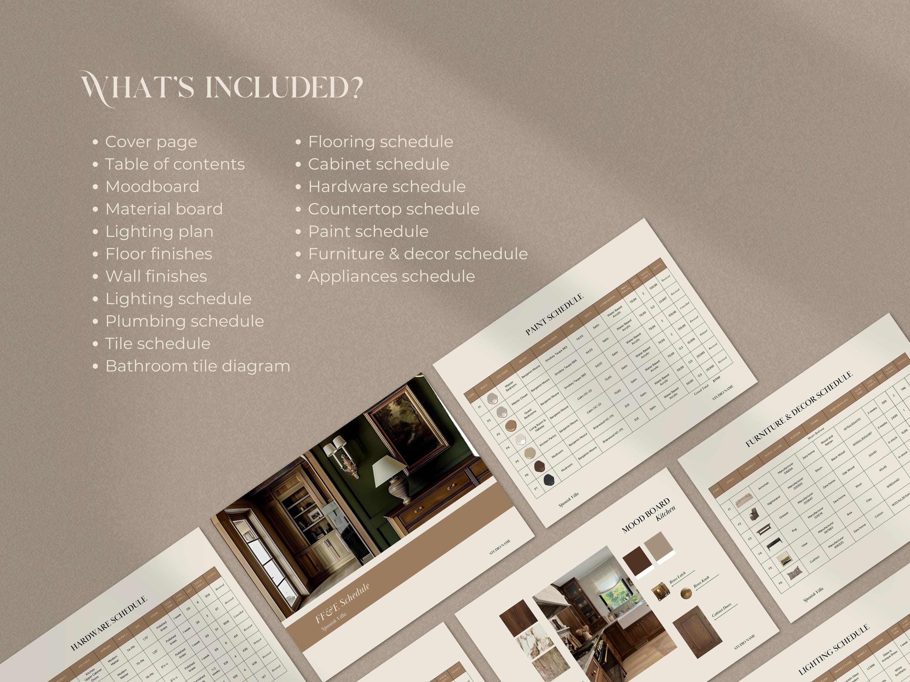 Interior Design FF&E Template | FFE Schedule | Interior Design Mood ...