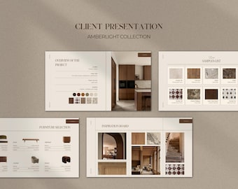 Interior Design Presentation Template Canva, InDesign and PowerPoint | Mood Board | Design Selections | Amberlight Collection