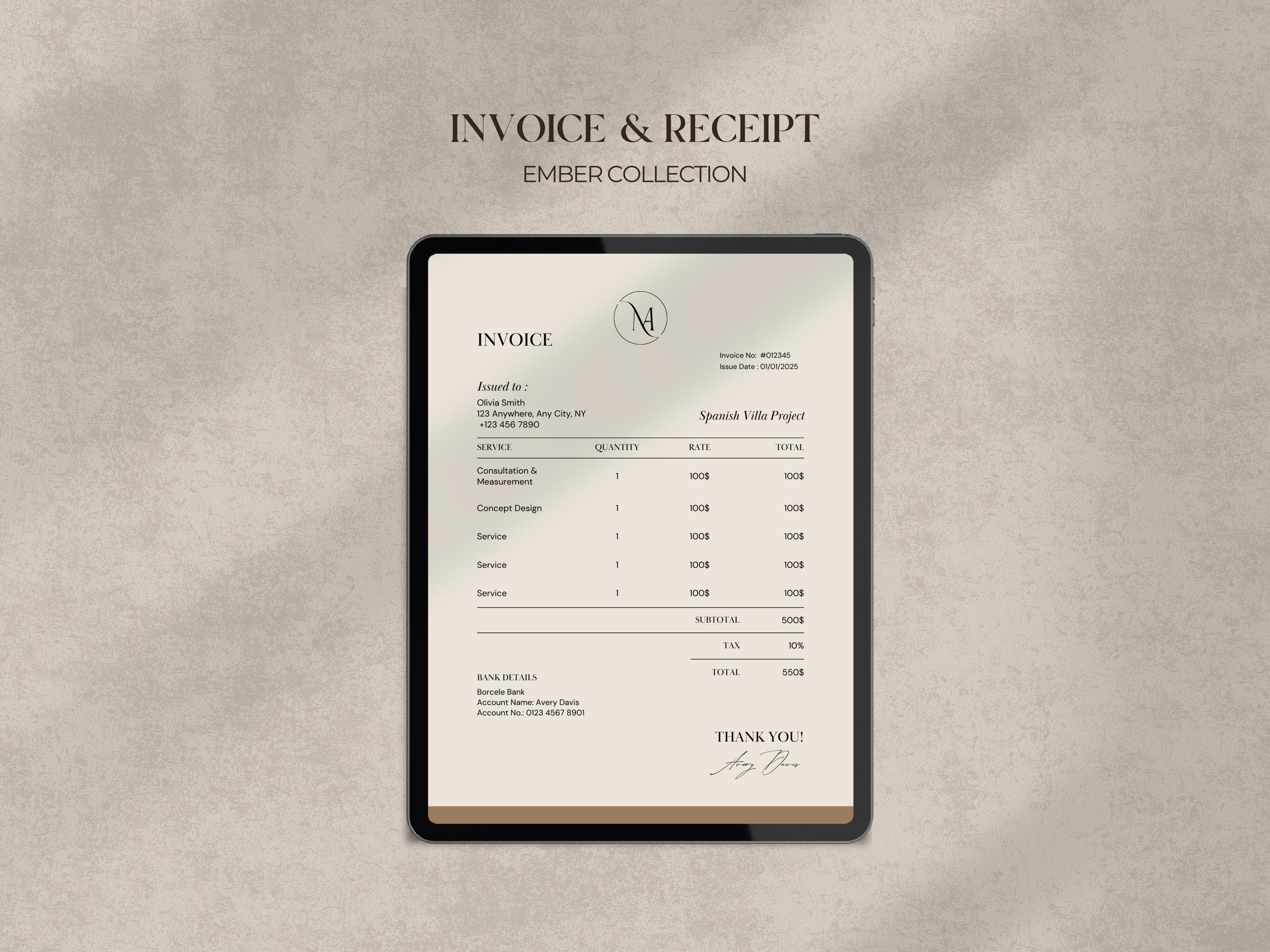 Invoice Template Canva | Interior Design Client Invoice | Small ...