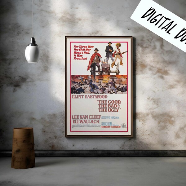 Digitale poster The Good, the Bad and the Ugly western uit 1966, cultfilm downloaden