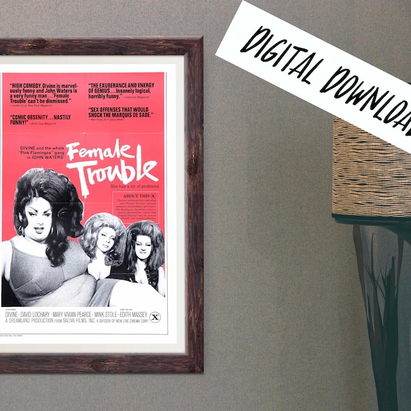 Plakat cyfrowy Kłopoty kobiet Czarna komedia John Waters Kultowy film do pobrania