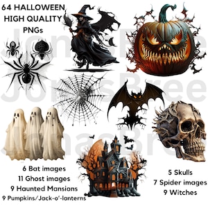 Halloween Clipart PNG Bundle - 64 PNG TRANSPARENT Background, Commercial Use, Digital Graphics, Instant Download