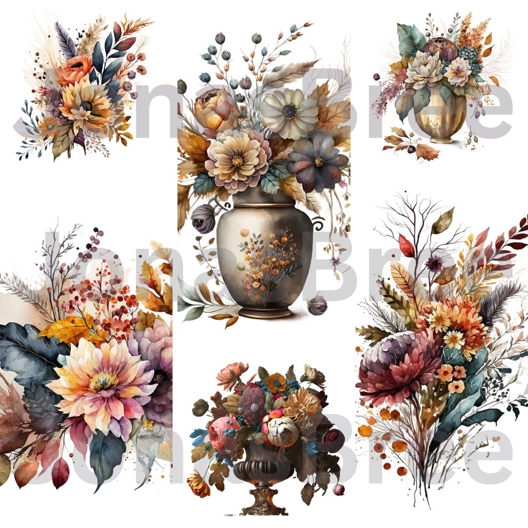 Watercolor Fall Flower Bouquet Clipart Baroque Clipart Etsy